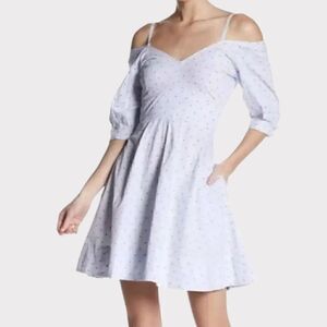 Derek Lam 10 Crosby Poplin Pinstripe Polka Dot Fit Flare Dress Blue Size 2